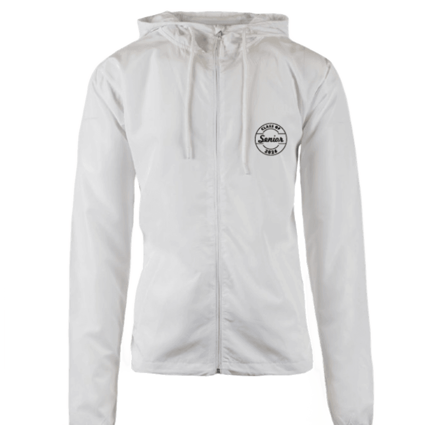 Senior 2026 Bright White  Hooded Windbreaker